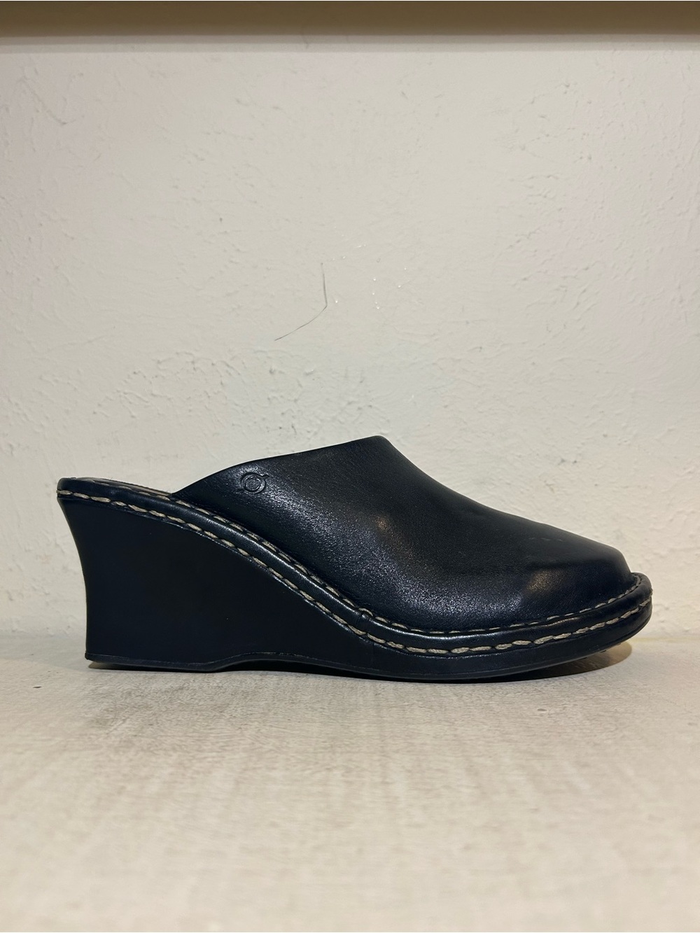 Born Black Leather Wedge Mule